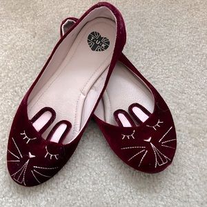 Maroon velvet ModCloth Bunny Slip-ons